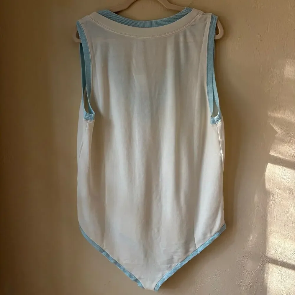 NWT Intimately Free People Cozy Cool Girl Tank Bodysuit Ivory Blue Size XL